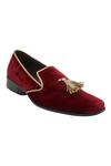 Shop_Veruschka by Payal Kothari_Maroon Velvet Loafers With Tassels_at_Aza_Fashions