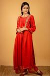 Shop_Priya Chaudhary_Red Chanderi Silk Kurta Set_at_Aza_Fashions