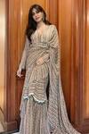 Buy_Ridhi Mehra_Beige Chiffon Ruffle Saree With Blouse And Belt_at_Aza_Fashions