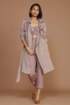 Buy_Mati_Pink Handwoven Cotton Striped Trench Coat_at_Aza_Fashions