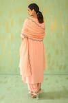 Shop_Pouli Pret_Coral Silk Modal Floral Embroidered Kurta Set_at_Aza_Fashions