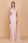 Buy_Neeta Lulla_Peach Silk Pre-draped Saree With Blouse_at_Aza_Fashions