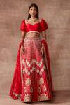 Buy_Neeta Lulla_Red Raw Silk Rose Lehenga Set_at_Aza_Fashions