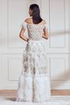 Shop_Not So Serious By Pallavi Mohan_White Crepe Off Shoulder Applique Embroidered Gown_at_Aza_Fashions