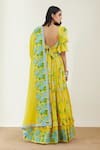 Shop_Label Earthen_Yellow Cotton Mul Printed Ruffle Lehenga Set_at_Aza_Fashions