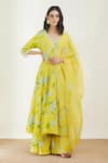 Buy_Label Earthen_Yellow Cotton Mul Printed Anarkali And Palazzo Set_at_Aza_Fashions