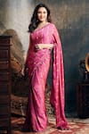 Buy_Punit Balana_Pink Satin Silk Striped Saree With Blouse_at_Aza_Fashions