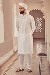 Buy_Nitesh Singh Chauhan_White Georgette Embroidered Kurta Set_at_Aza_Fashions