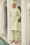 Buy_Nitesh Singh Chauhan_Green Cotton Silk Blend Embroidered Kurta Set_at_Aza_Fashions