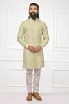 Shop_Nitesh Singh Chauhan_Green Chanderi Silk Embroidered Kurta Set_at_Aza_Fashions