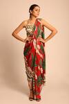 Buy_Prints by Radhika_Red Satin Georgette Printed Pre-draped Saree Dress_at_Aza_Fashions