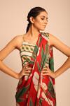 Shop_Prints by Radhika_Red Satin Georgette Printed Pre-draped Saree Dress_at_Aza_Fashions