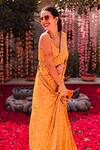 Shop_Punit Balana_Yellow Satin Silk Bandhani Print Saree With Blouse_at_Aza_Fashions