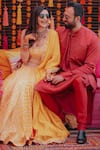 Buy_Punit Balana_Red Satin Silk Bundi And Kurta Set_at_Aza_Fashions