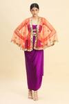 Buy_Preeti S Kapoor_Purple Satin Embroidered Cape And Draped Skirt Set_at_Aza_Fashions