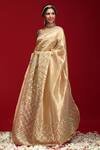 Shop_Ruar India_Gold Tissue Mirror Embroidered Saree With Blouse_at_Aza_Fashions