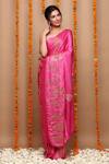Buy_Ruar India_Pink Satin Swarovski Embellished Saree With Blouse_at_Aza_Fashions
