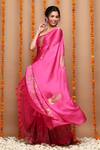 Shop_Ruar India_Pink Satin Swarovski Embellished Saree With Blouse_at_Aza_Fashions