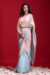 Shop_Ruar India_Blue Chiffon Sequin Embroidered Saree With Blouse_at_Aza_Fashions