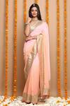 Buy_Ruar India_Pink Chiffon Gota Embroidered Saree With Blouse_at_Aza_Fashions