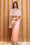Shop_Ruar India_Pink Chiffon Gota Embroidered Saree With Blouse_at_Aza_Fashions