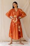 Buy_Nirjara_Orange Cotton Silk Hand Painted Wrap Dress_at_Aza_Fashions