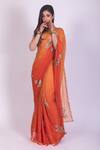 Buy_Ruar India_Orange Chiffon Ombre Saree With Blouse_at_Aza_Fashions