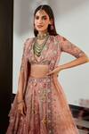Shop_Ridhi Mehra_Pink Net Carnation Floral Embroidered Lehenga Set_at_Aza_Fashions