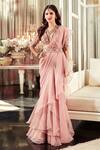 Buy_Ridhi Mehra_Pink Cosmo Pre-draped Ruffle Saree With Blouse_at_Aza_Fashions