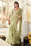 Buy_Ridhi Mehra_Green Jessamine Pre-draped Ruffle Saree With Blouse_at_Aza_Fashions