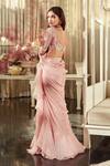 Shop_Ridhi Mehra_Pink Lone Pre-draped Ruffle Saree With Blouse_at_Aza_Fashions