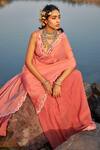 Shop_Awigna_Peach Organza Striped Saree With Blouse_at_Aza_Fashions