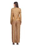 Shop_Rocky Star_Gold Satin Sequin Embroidered Blazer And Pant Set_at_Aza_Fashions