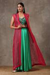 Buy_Label Nitika_Green Embroidered Cape And Lehenga Set_at_Aza_Fashions