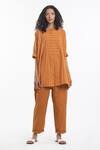 Buy_Three_Brown Handwoven Cotton Striped Top And Pant Set_at_Aza_Fashions