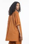 Shop_Three_Brown Handwoven Cotton Striped Top And Pant Set_at_Aza_Fashions