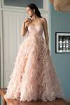 Buy_Shivani Awasty_Pink Silk Organza Ruffled Gown_at_Aza_Fashions