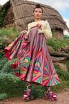 Shop_Siddhartha Bansal_Multi Color Dupion Stripe Print Flared Skirt_at_Aza_Fashions