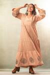 Buy_Ibai_Peach Handwoven Printed Maxi Dress_at_Aza_Fashions