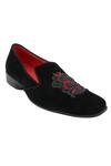Shop_Veruschka by Payal Kothari_Black Velvet Embellished Loafers_at_Aza_Fashions