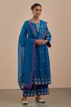 Buy_Priya Chaudhary_Blue Chanderi Embroidered Dupatta_at_Aza_Fashions