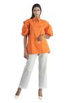 Buy_Studio Moda India_Orange Cotton Puff Sleeve Shirt_at_Aza_Fashions