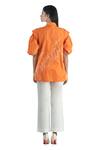Shop_Studio Moda India_Orange Cotton Puff Sleeve Shirt_at_Aza_Fashions