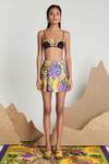 Buy_Shivan & Narresh_Multi Color Sustainable Econyl Swimwear Jersey Floral Printed Pleated Swim Skirt_at_Aza_Fashions