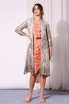Buy_Soup by Sougat Paul_Blue Cotton Silk Printed Dress With Jacket_at_Aza_Fashions