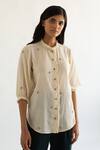Shop_Cord_Ivory Cotton Embroidered Shirt_at_Aza_Fashions