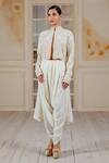 Buy_Siddartha Tytler_White Mushroom Silk Cowl Draped Pants_at_Aza_Fashions
