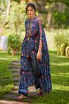 Buy_SVA by Sonam & Paras Modi_Blue Crepe Silk Printed Kaftan Tunic And Pant Set_at_Aza_Fashions