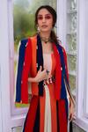 Buy_SVA by Sonam & Paras Modi_Multi Color Crepe Silk Stripe Print Jacket And Pant Set_at_Aza_Fashions