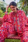 Buy_SVA by Sonam & Paras Modi_Red Crepe Silk Floral Print Shirt And Pant Set_at_Aza_Fashions